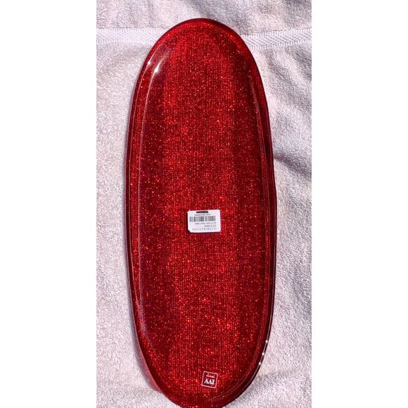 IVV Italy Glass Platter Tray Plate Red Sparkle Glitter Christmas Holiday 17" NEW - Picture 4 of 9